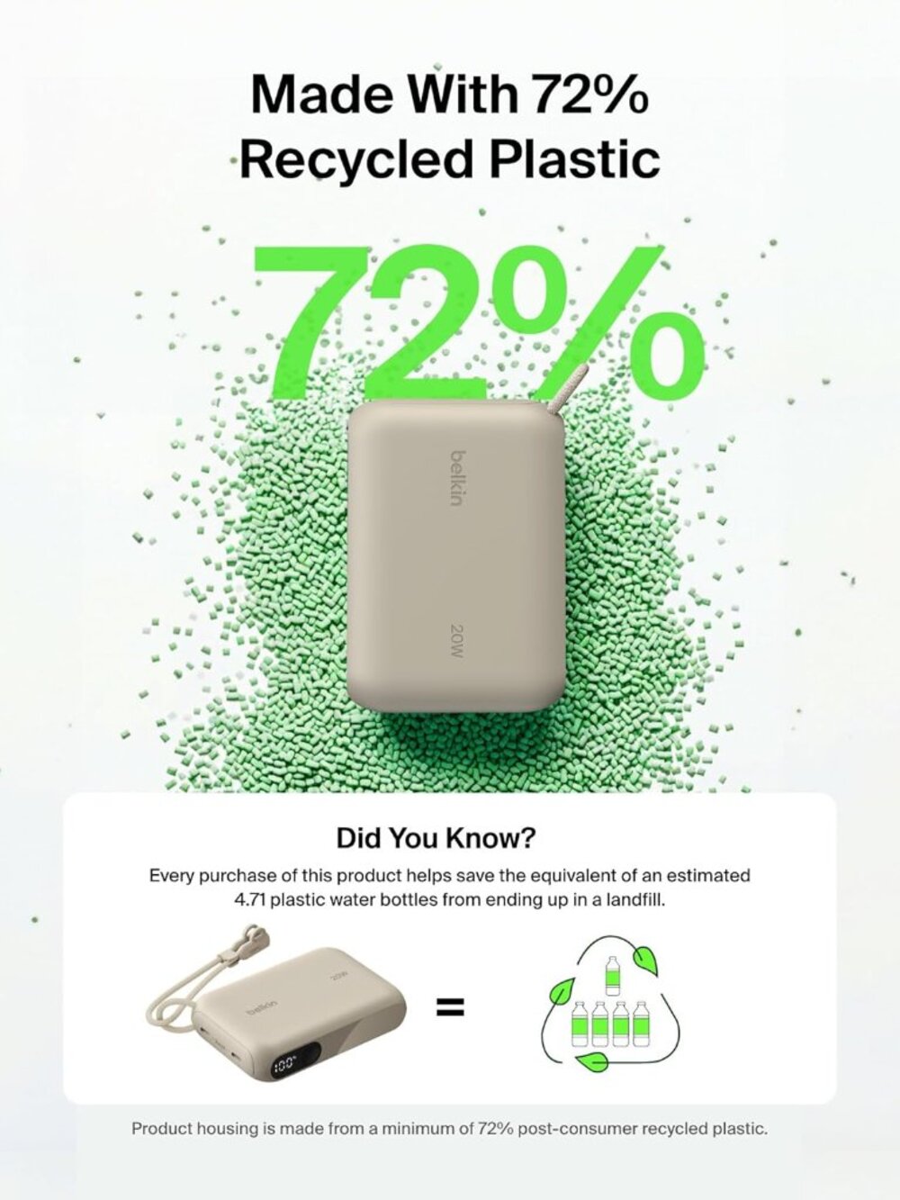Belkin Slim 10,000mAh USB-C Portable Charger Power Bank - Sand - Picture 3 of 10